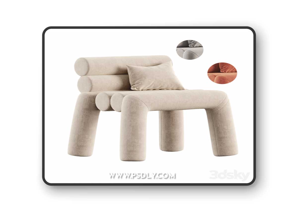 Beige Velvet Accent Chair 3D Model