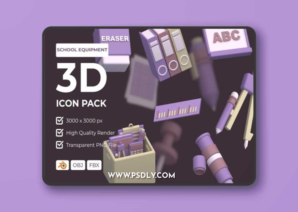 School Equipment 3D Icon Pack