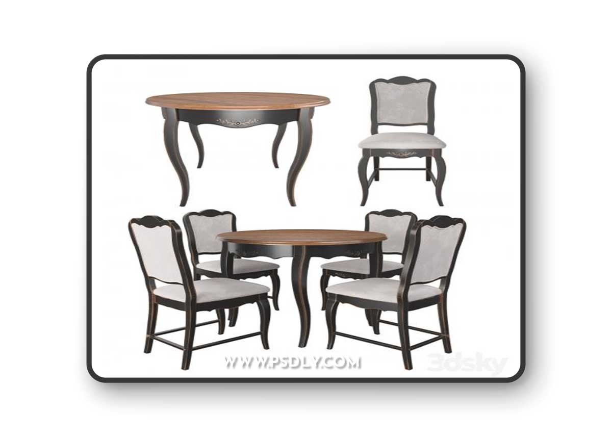 Table and chairs from the collection of Mobilier de Maison