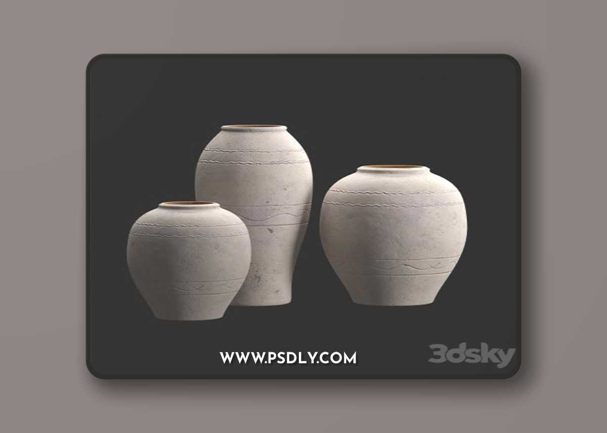 Artisan Hand Painted Terracotta Blue Vases 3D Model
