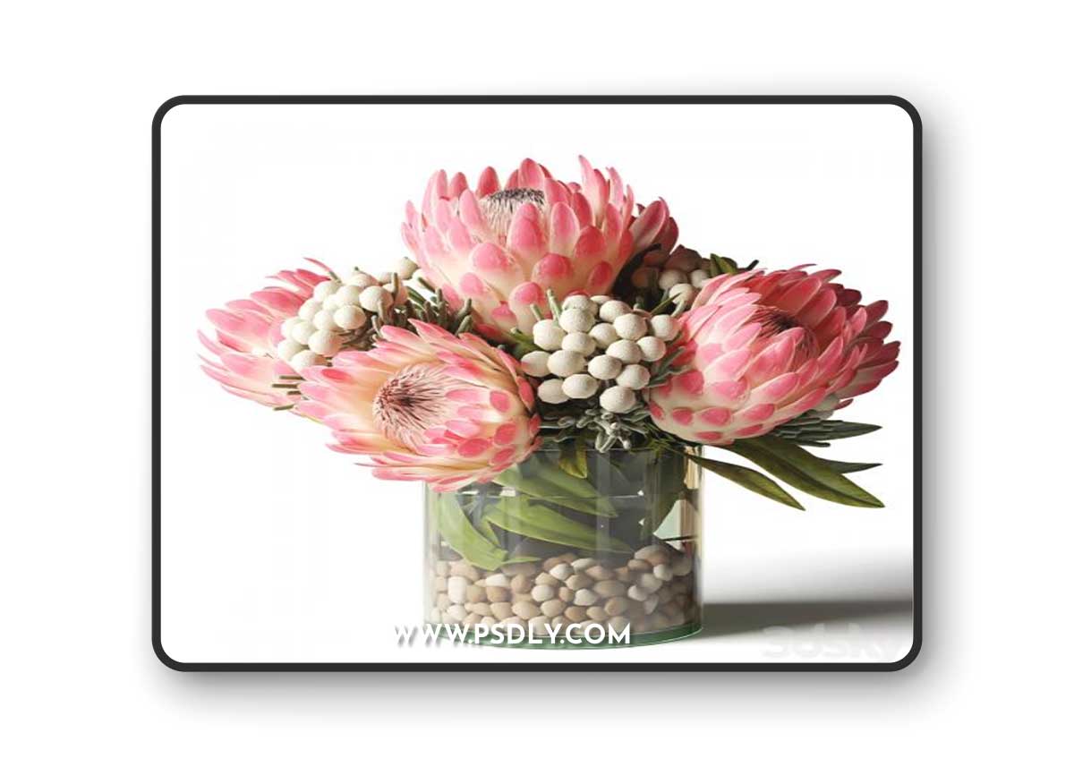 Bouquet of pink proteas with balls