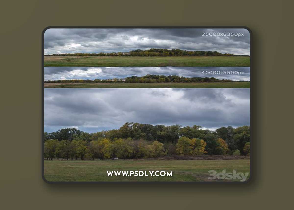 Cloudy panorama with autumn trees. 2 pcs