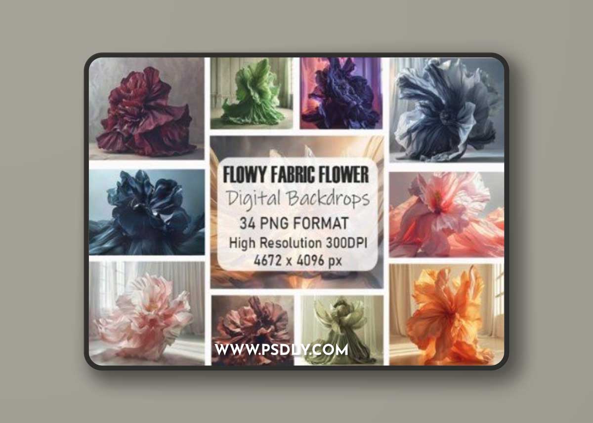 Flowy Fabric Flower Digital Backdrops