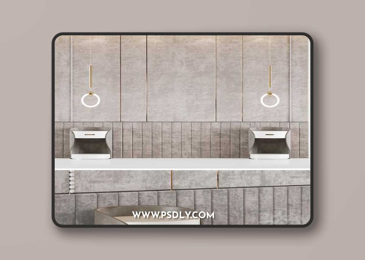 Headboard with pendant lights 3D Model