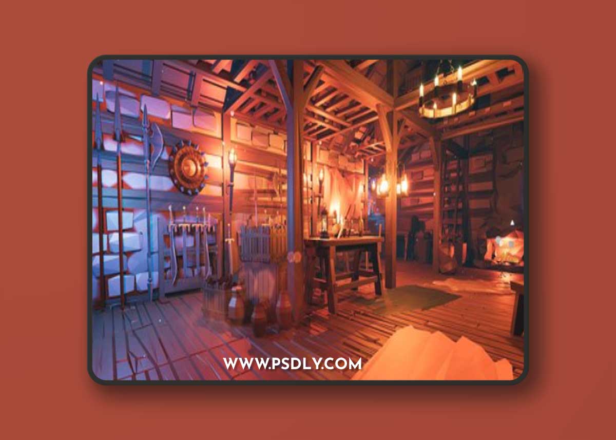 Low Poly Medieval Interior and Constructions