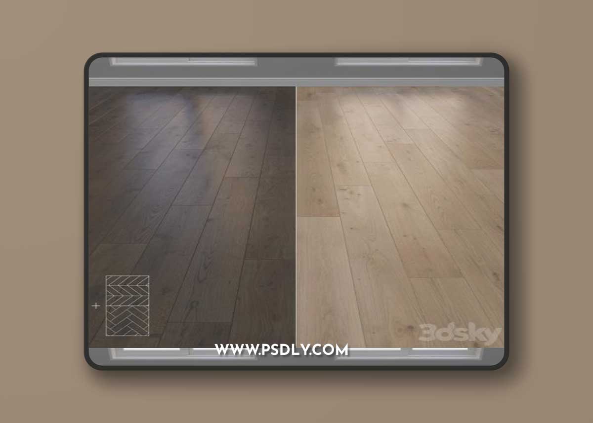 Parquet Oak 2 types layout Christmas tree, chevron and linear setduo23