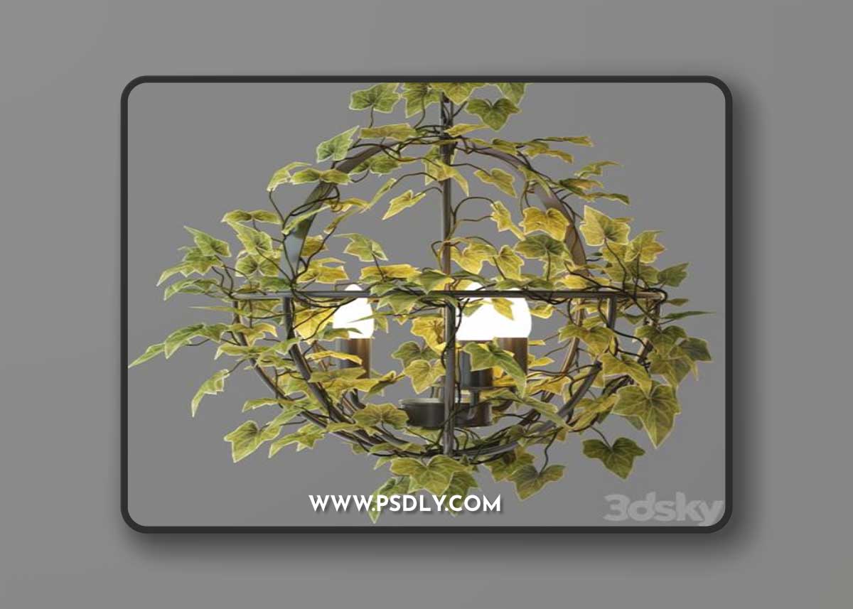 Vintage industrial spherical chandelier with ivy