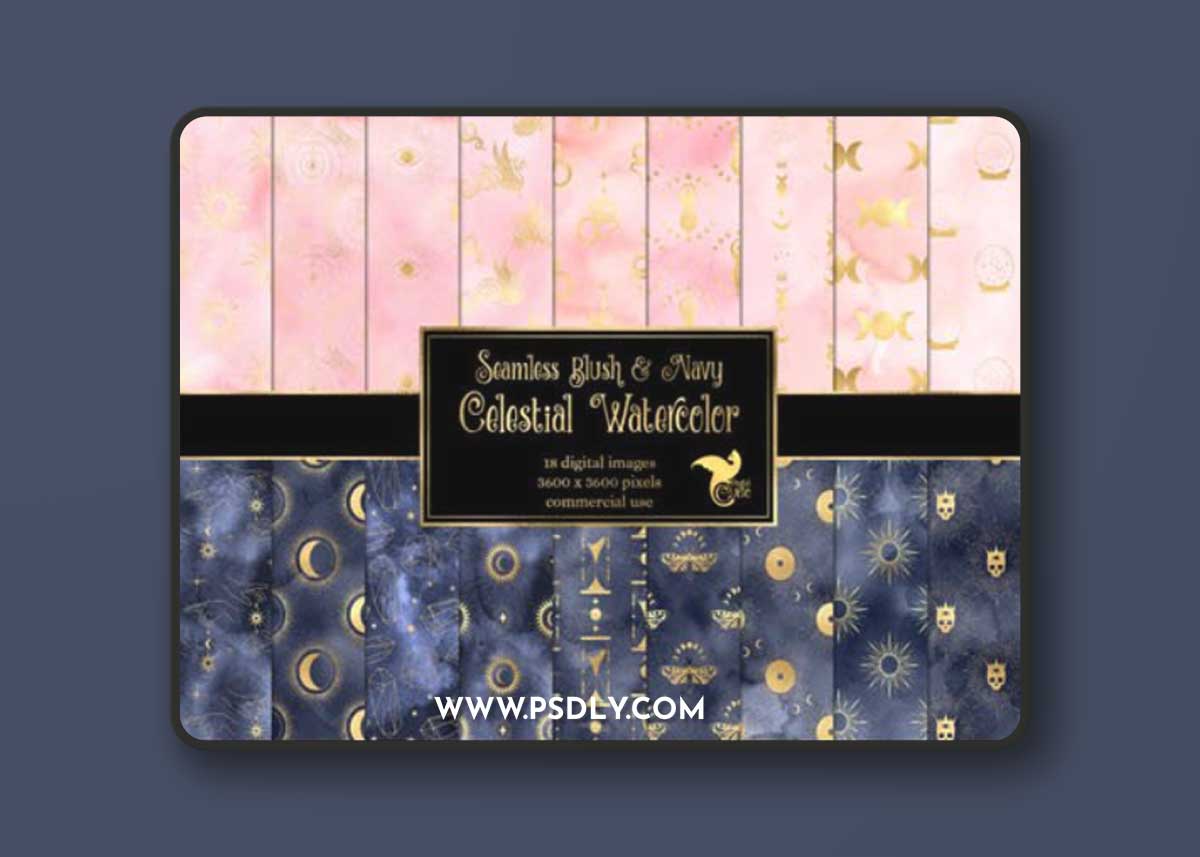 Watercolor Blush & Navy Celestial Textures Pack