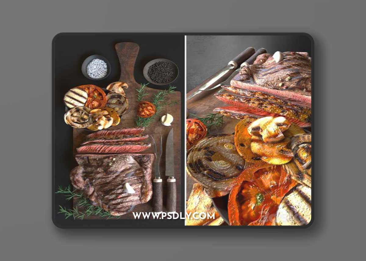 Baked meat with grilled vegetables with spices. meat plate