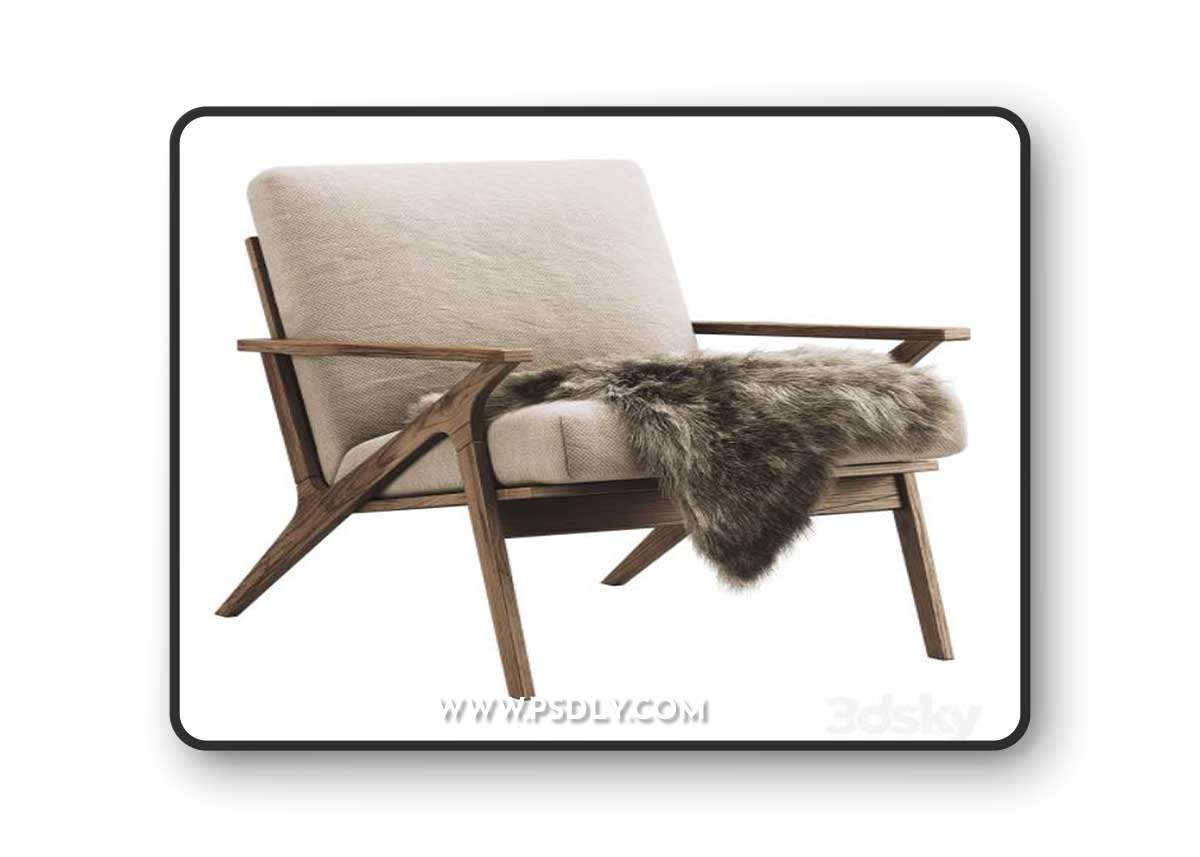 Cavett Wood Frame Chair 3D Model