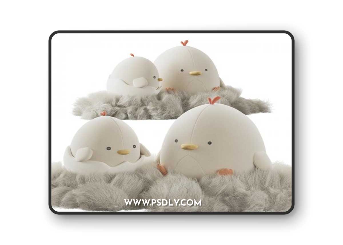 Cute plush chickens in a nest