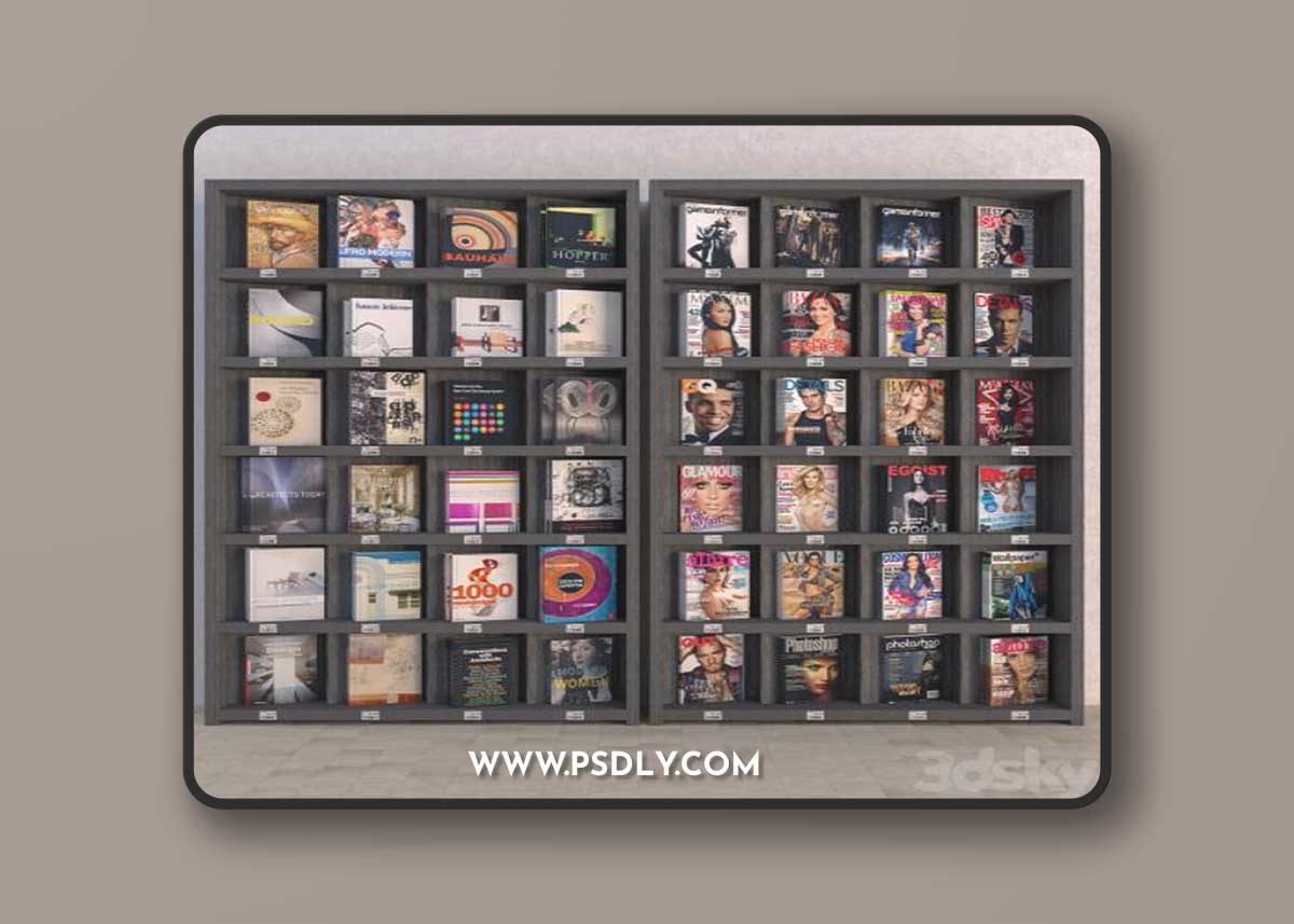 Display Racks with Books and Magazines - Vray Material