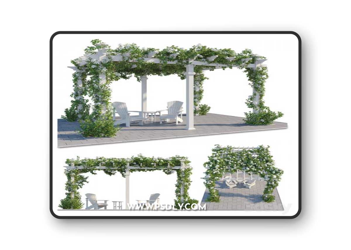 Pergola with Hydrangea 3D Model