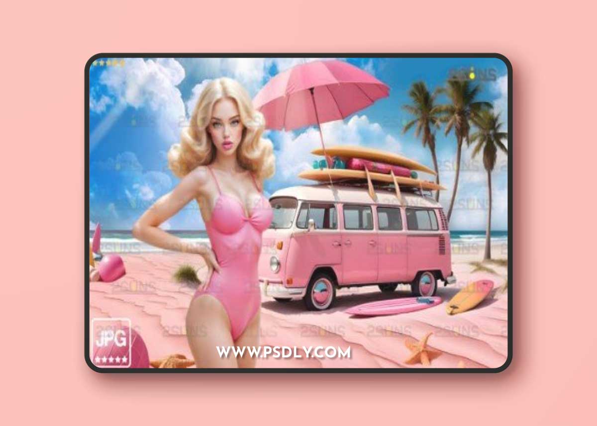 Pink Beach Backdrop, Van Backdrop Summer