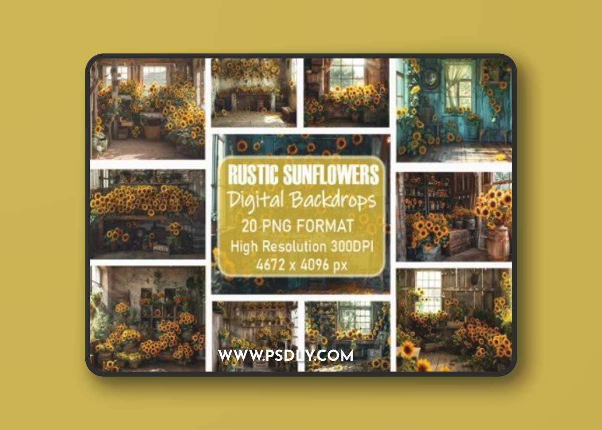 Rustic Sunflowers Room Digital Backdrops
