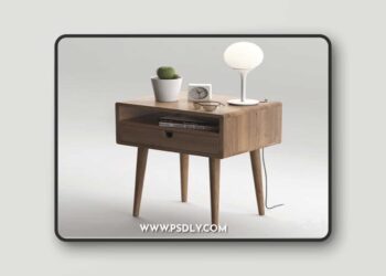 Mid Century Nightstand with Drawer in Walnut