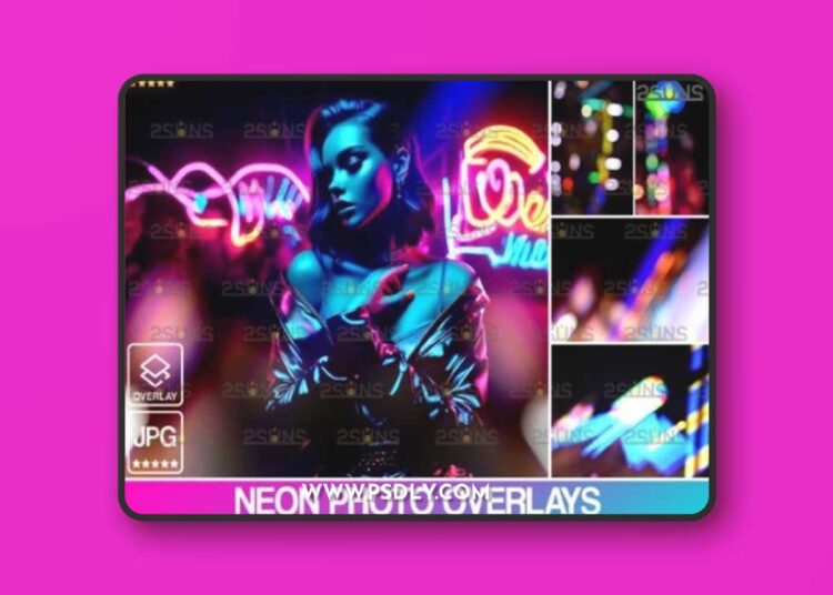 Neon Photoshop Overlays, Bokeh Textures 1 Neon Photoshop Overlays, Bokeh Textures