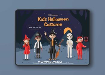 Kids Wearing Halloween Costume 3D Illustration
