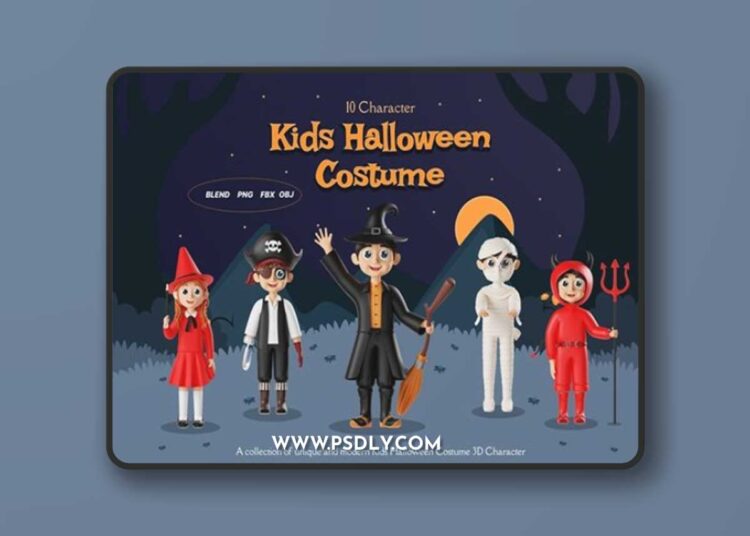 Kids Wearing Halloween Costume 3D Illustration