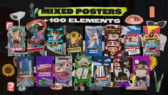Videohive Mixed Posters and 100 Collage Elements 54254304