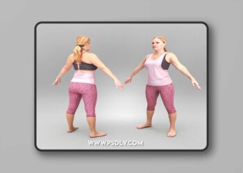 Woman in pink fitness suit in A-pose 407 Low-poly 3D model