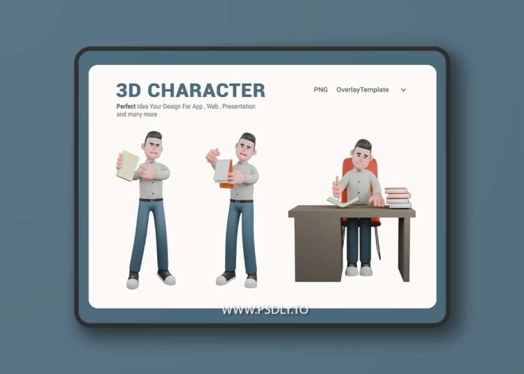 3D Cartoon Writer Character for Projects C56TRZD