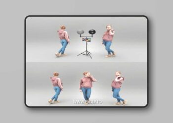 Young woman in hoodie walking 426 3D model