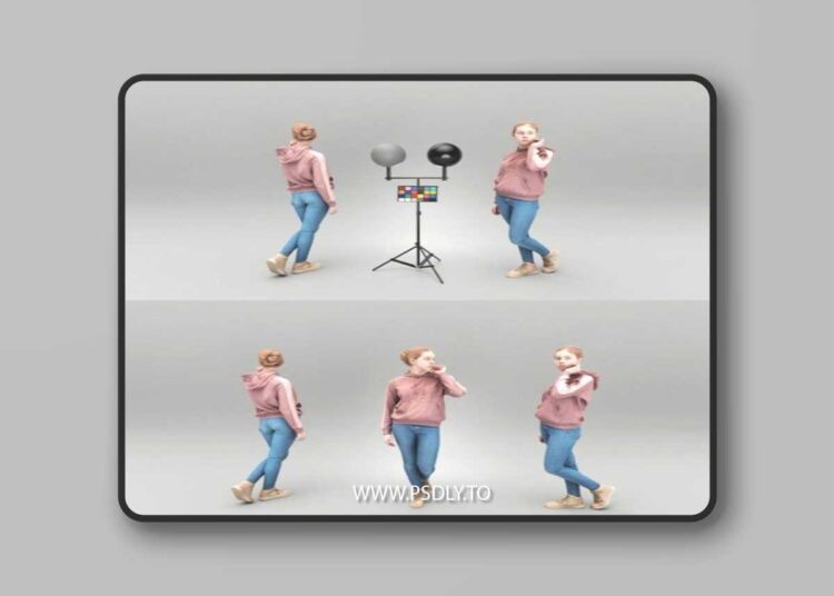 Young woman in hoodie walking 426 3D model