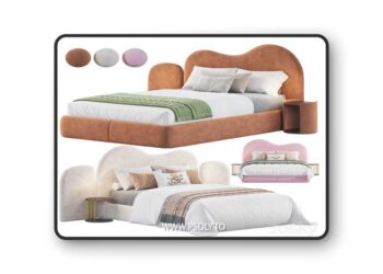Curved Bedhead Boucle bed 3D Model