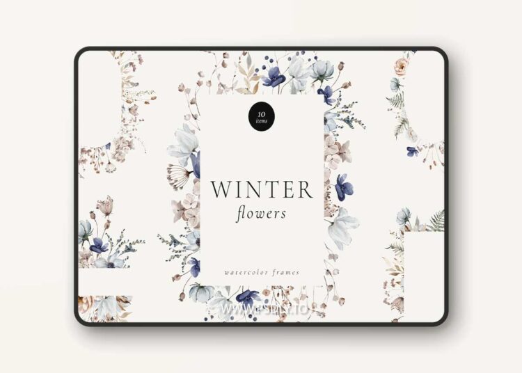 Winter Flowers Watercolor Frames 2L8E3ET