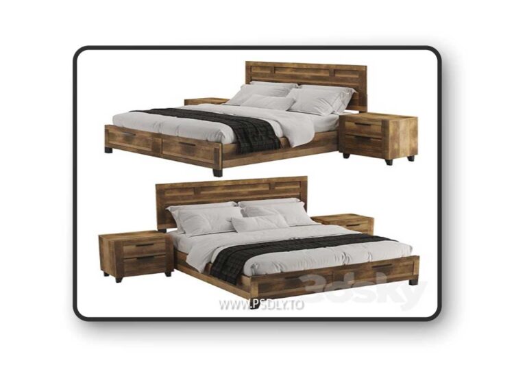 Morales Rustic Wood Bed 3D Model