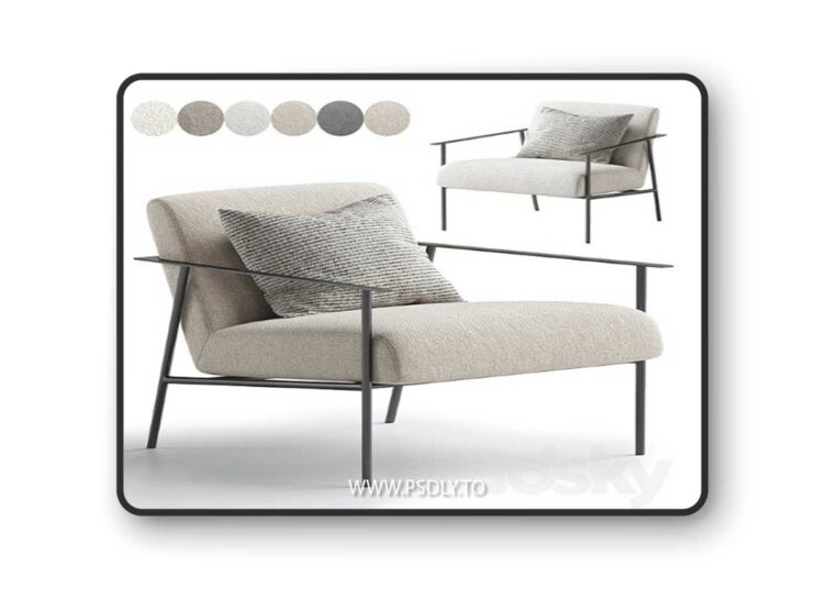 Tracy Fabric Lounge Chair Beige 3D Model