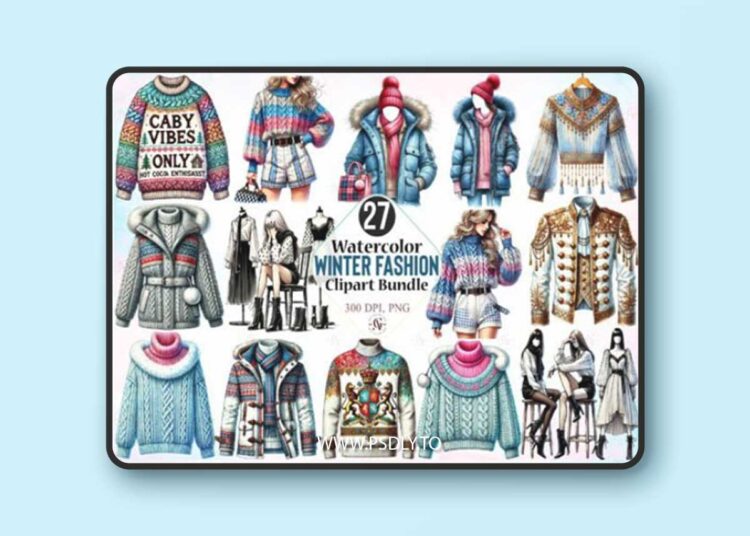 Watercolor Winter Fashion Clipart Bundle