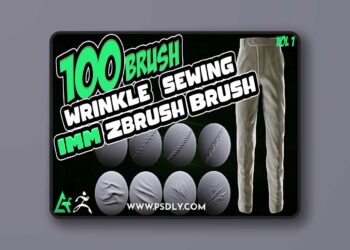 Artstation - 100 Fabric Brushes - Tension , Seam , Compression Folds , Stitches Zbrush