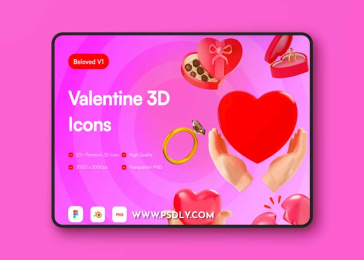 Valentine 3D Icons Ui8.net