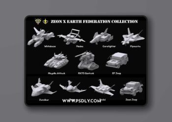 Cgtrader - Gundam Zeon X Earth Federation Space military Collection 3D Model