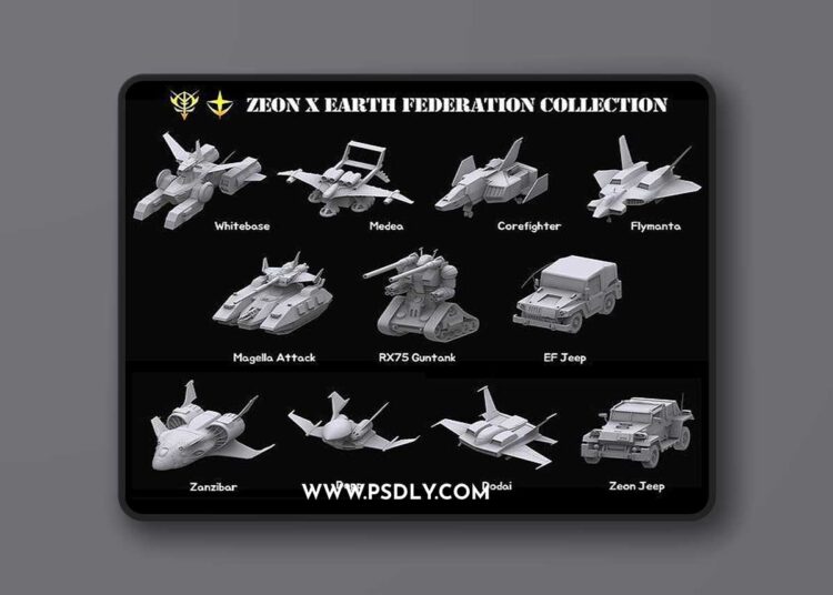 Cgtrader - Gundam Zeon X Earth Federation Space military Collection 3D Model