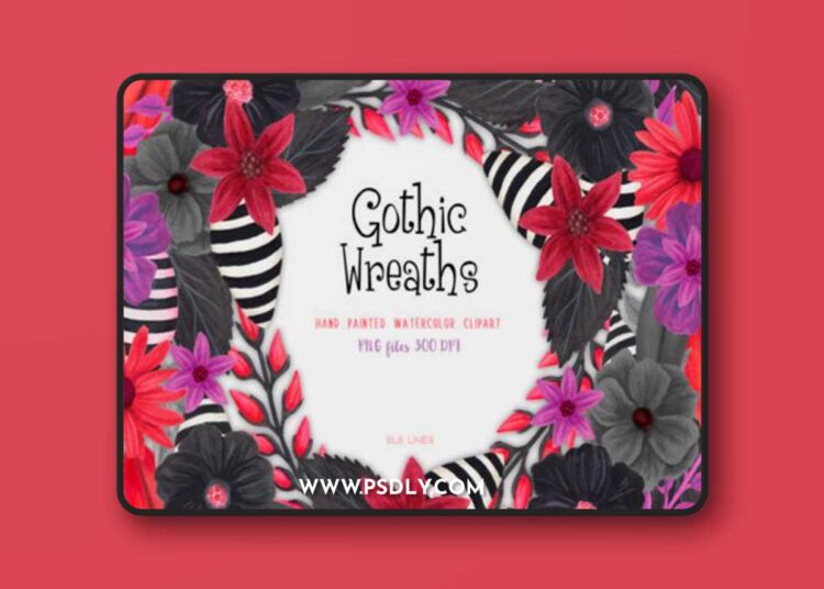Gothic Floral Wreaths Watercolor Clipart 1467678 1 Gothic Floral Wreaths Watercolor Clipart 1467678