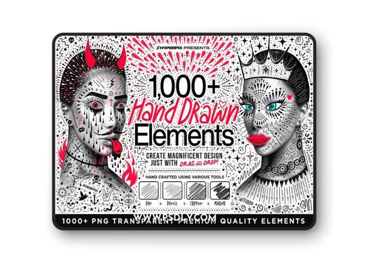 Hyper Hand Drawn - 1000+ PNG Elements|