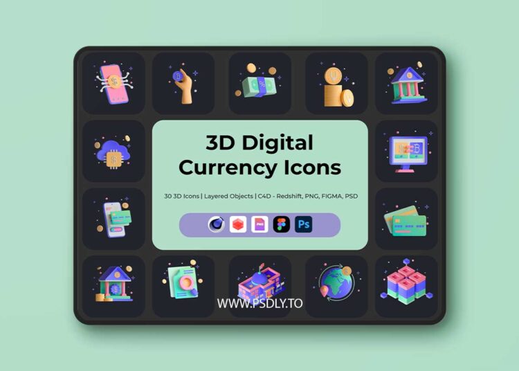 30 3D Icons Illustration Digital Currency