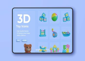 3D Toy Icon Set Bundle Design Model