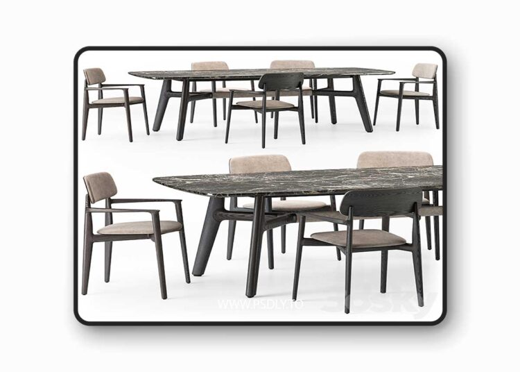 3dsky Pro - Poliform Curve dining table armchair set