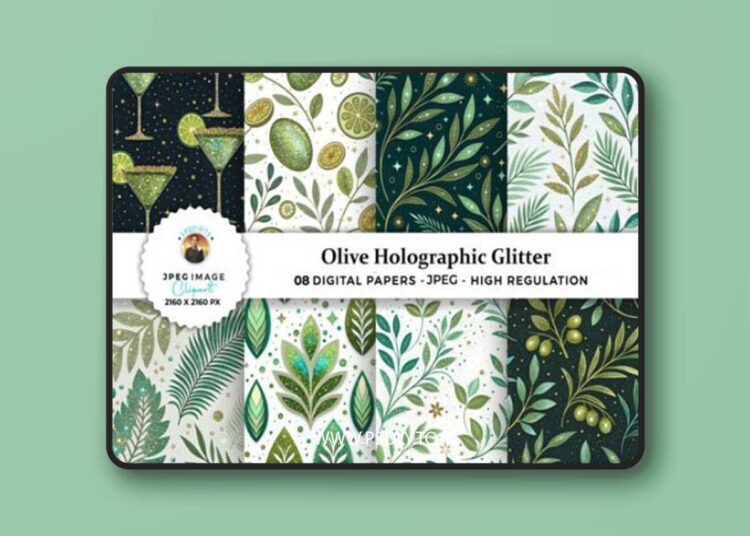 Olive Holographic Glitter Textures