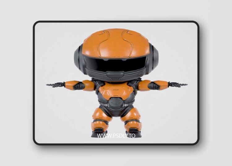 Cute Robot Orange Low-poly 3D Model