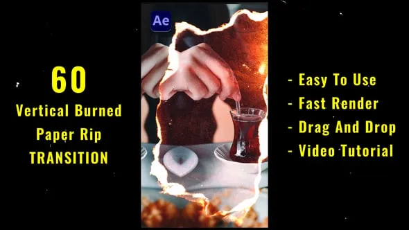 Videohive - Vertical Burned Paper Rip Transition Pack - 59209057