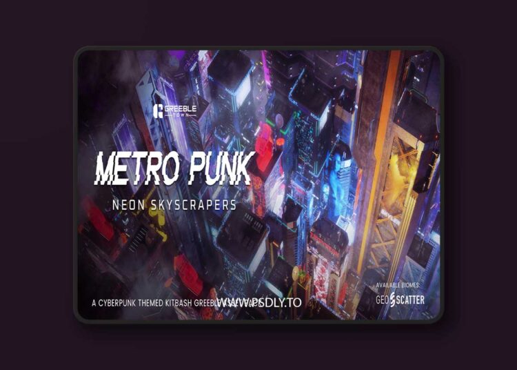 Metropunk Neon Skyscrapers - Cyberpunk Kitbash Greeble Assets