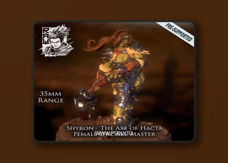 Shyron – Female Orc Axe Master – 3D Print Model STL
