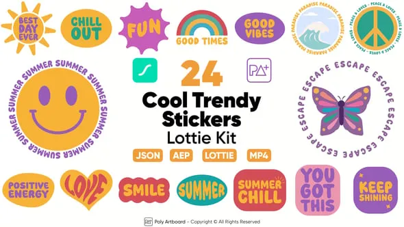 Videohive - Cool Trendy Stickers Lottie Set - 59953561