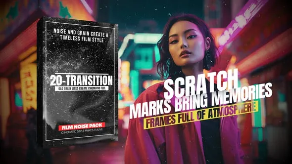 Vintage Film Grain Transitions – Cinematic Noise & Scratch Pack