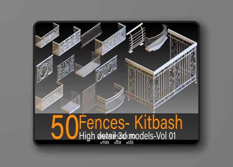 50 Fences- Vol 01- Kitbash- High detail 3d models 1 50 Fences- Vol 01- Kitbash- High detail 3d models